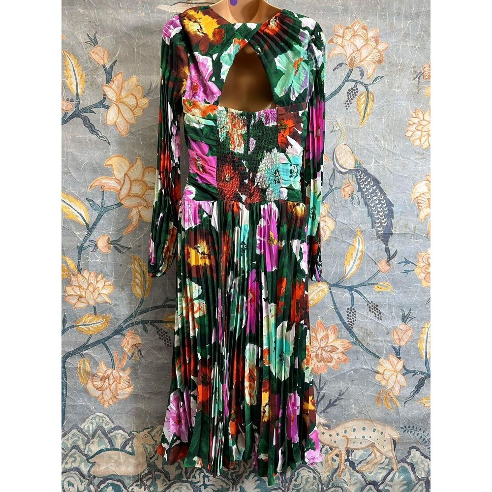 pleated floral maxi dress anthropologie Mac Duggal Floral-Strap Tiered Ruffled Pleated Satin Maxi Dress